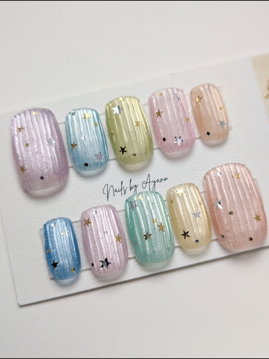 Other - Cat Eye Pastel Press-On Nails | Star Accents | Textured Design